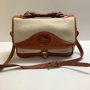 Dooney & Bourke Elegant Carrier Shoulder Bag Cream & Brown Leather Shoulder Bag